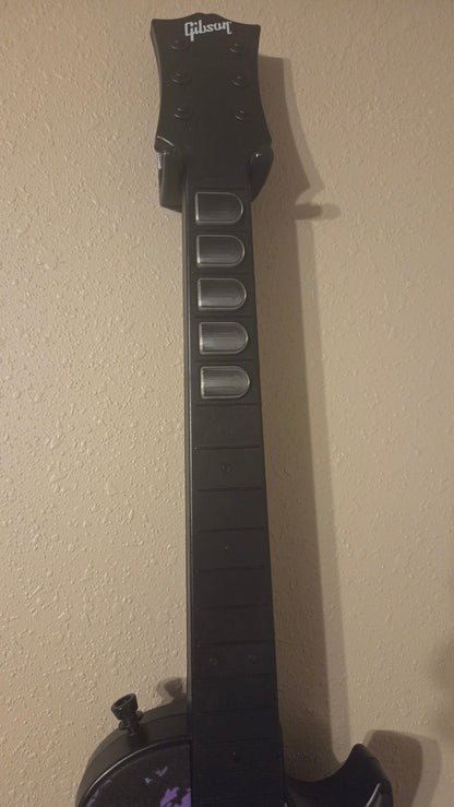 Custom Clone Hero Les Paul Controller (Wii Body) - Purple Galaxy Faceplate and Two-Tone RGB Frets