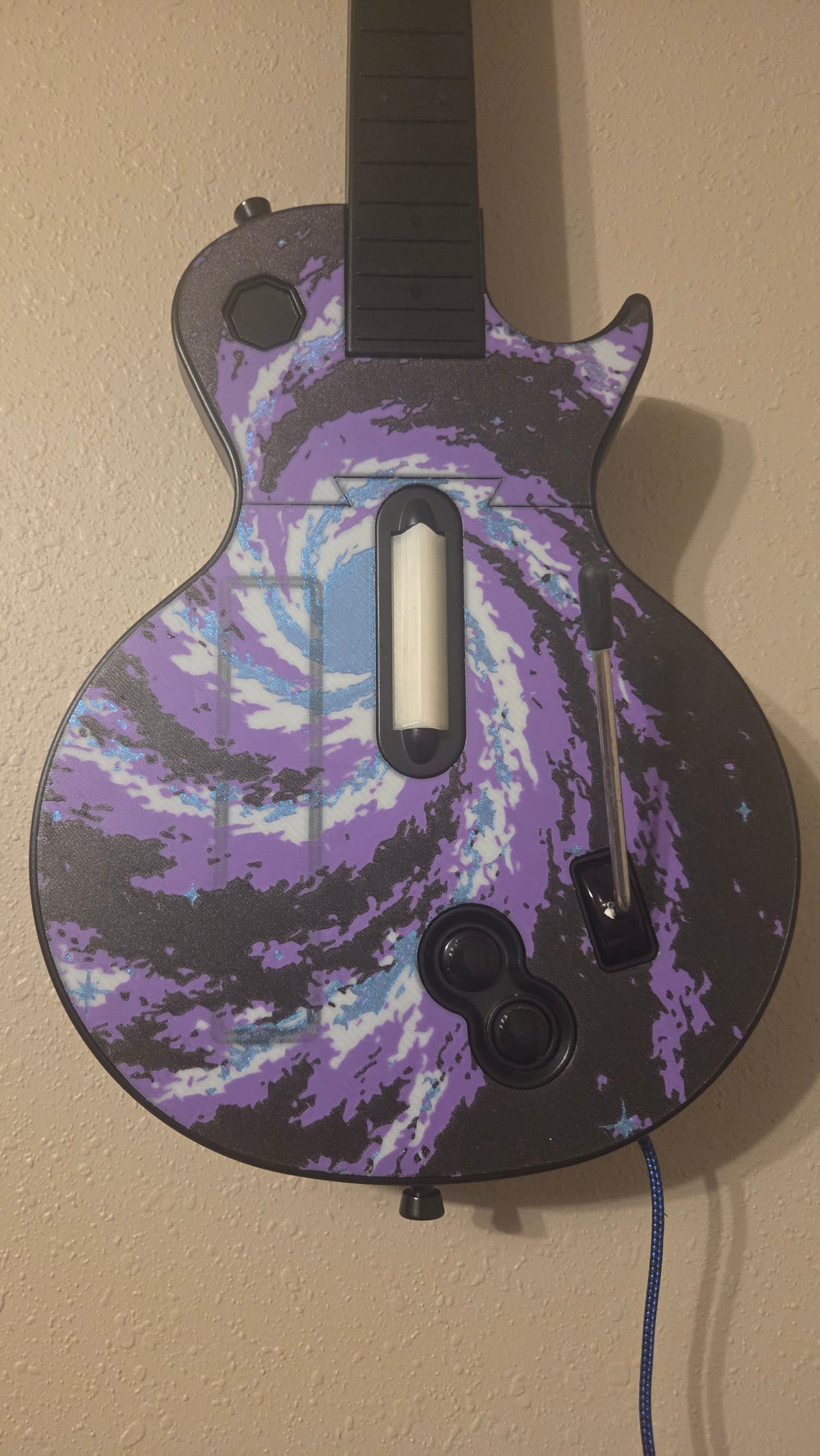 Custom Clone Hero Les Paul Controller (Wii Body) - Purple Galaxy Faceplate and Two-Tone RGB Frets
