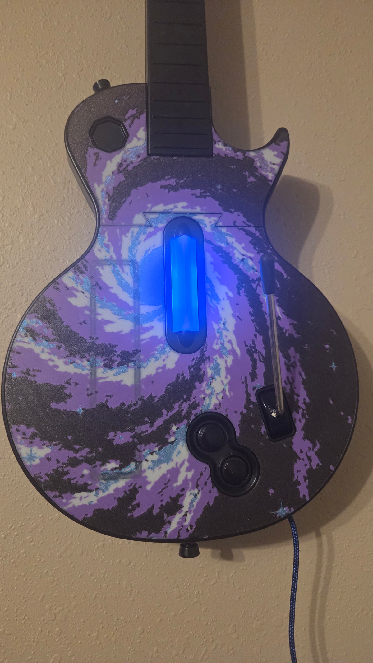 Custom Clone Hero Les Paul Controller (Wii Body) - Purple Galaxy Faceplate and Two-Tone RGB Frets