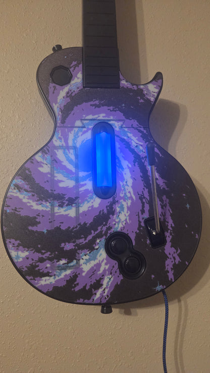 Custom Clone Hero Les Paul Controller (Wii Body) - Purple Galaxy Faceplate and Two-Tone RGB Frets