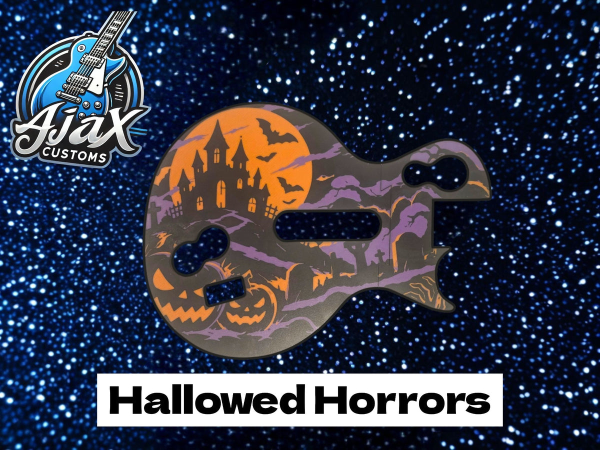 Custom 3D printed faceplate for Guitar Hero controllers Hallowed Horrors